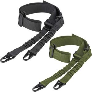 CVLIFE Two Points Sling with Length Adjuster Traditional Sling with Metal Hook for Outdoors 2 Pack(Black & Green)