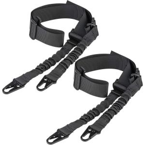 CVLIFE Two Points Sling with Length Adjuster Traditional Sling with Metal Hook for Outdoors 2 Pack(Black)