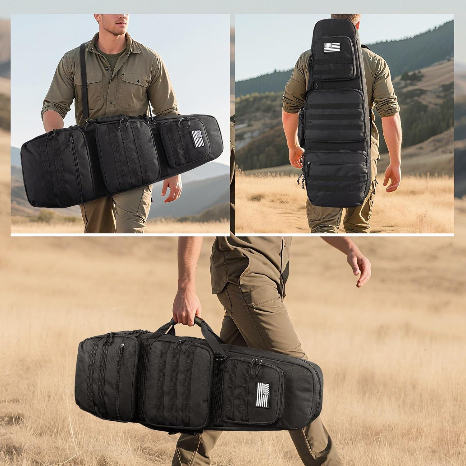 image:image36 Soft Rifle Case Rifle Bag Double Rifle Backpack Long Gun Bag Gun Case with Lockable Zipper and Molle System for Hunting Shooting Black