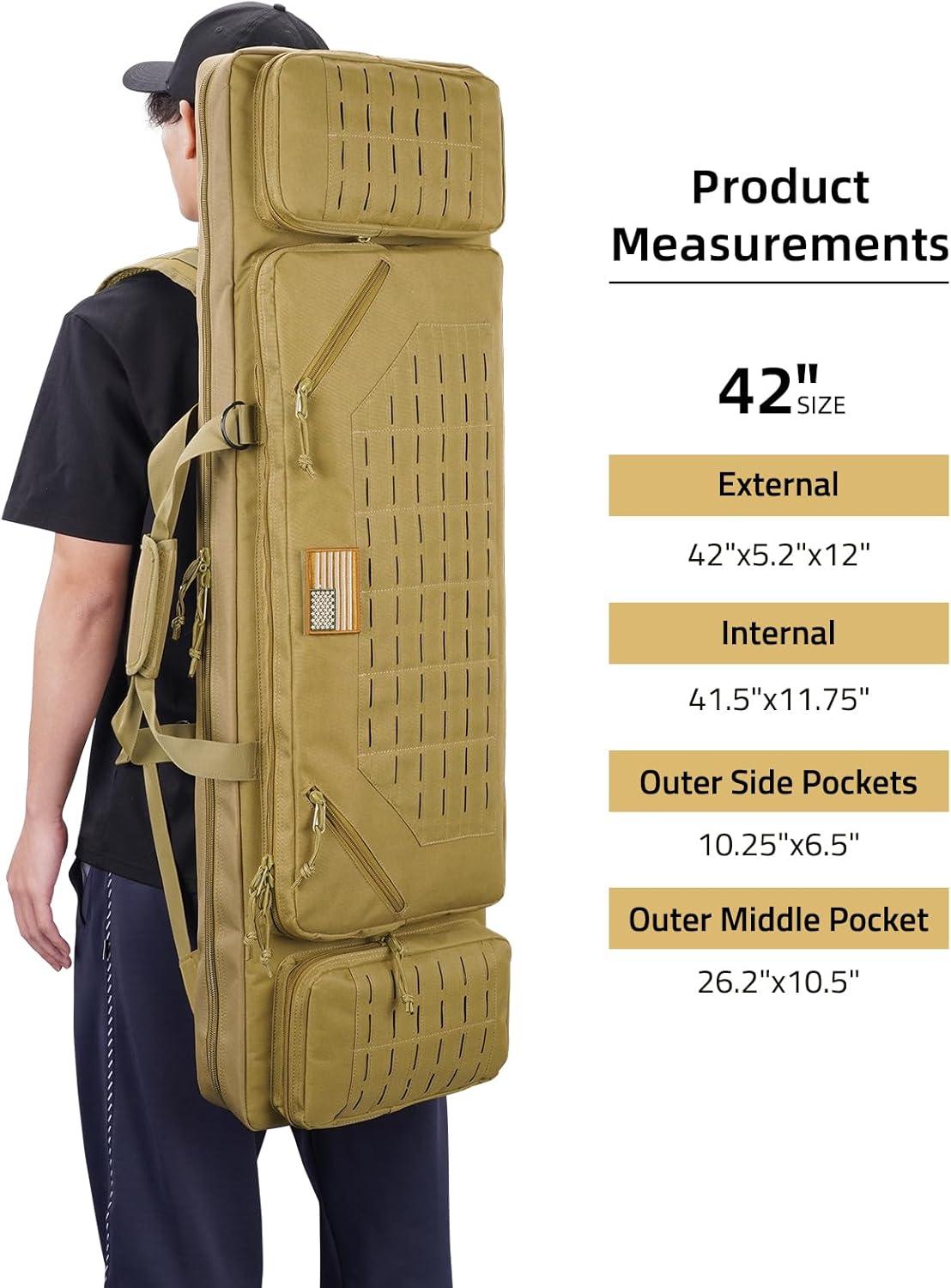 image:image42 Soft Rifle Case Rifle Bag Double Long Gun Bag Gun Case Rifle Backpack with Backpack Strap Lockable Zipper Crossbody Strap for Outdoor Hunting Shooting Flat Dark Earth