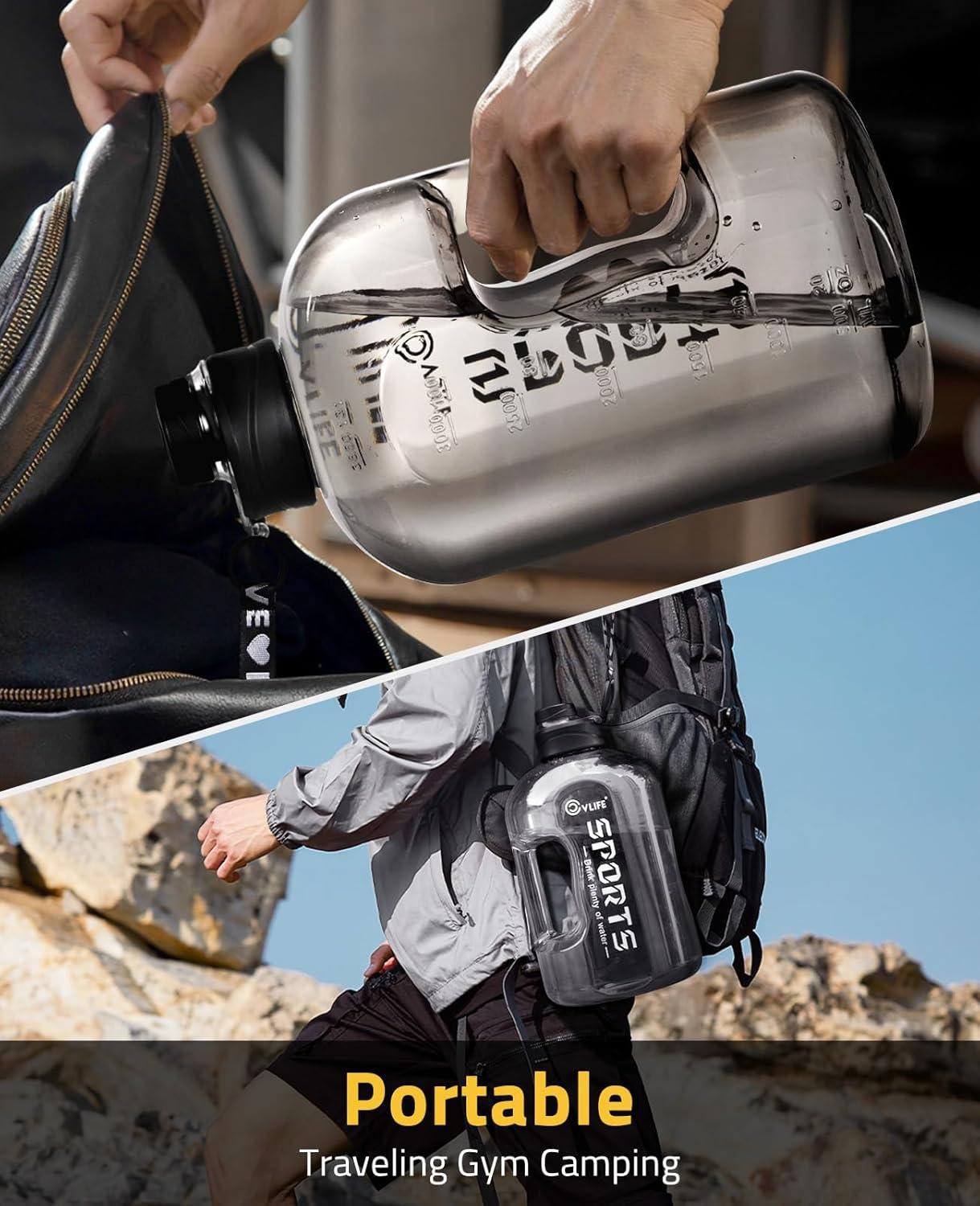 image:imageCVLIFE 1 Gallon Water Bottle with Handle Large Gallon Water Jug with Strap Big Sports Bottle for Gym Reusable Black Water Container 128 oz Leak Proof BPA Free