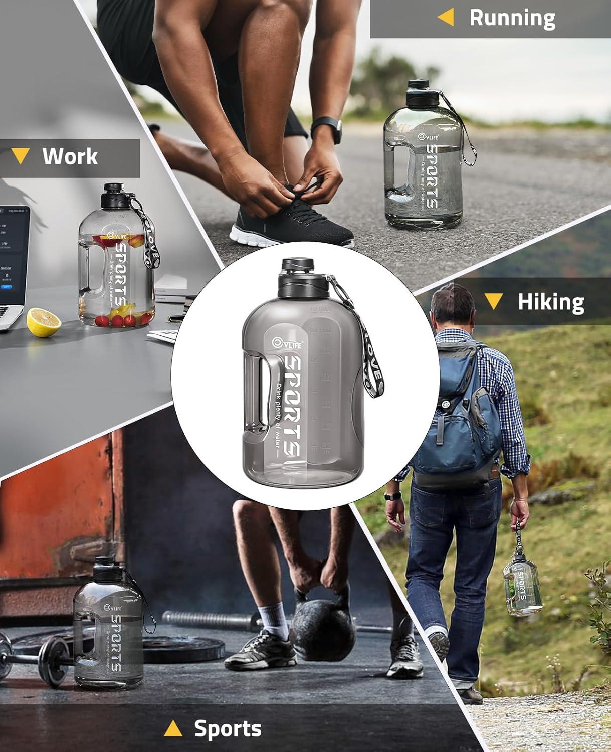 image:imageCVLIFE 1 Gallon Water Bottle with Handle Large Gallon Water Jug with Strap Big Sports Bottle for Gym Reusable Black Water Container 128 oz Leak Proof BPA Free