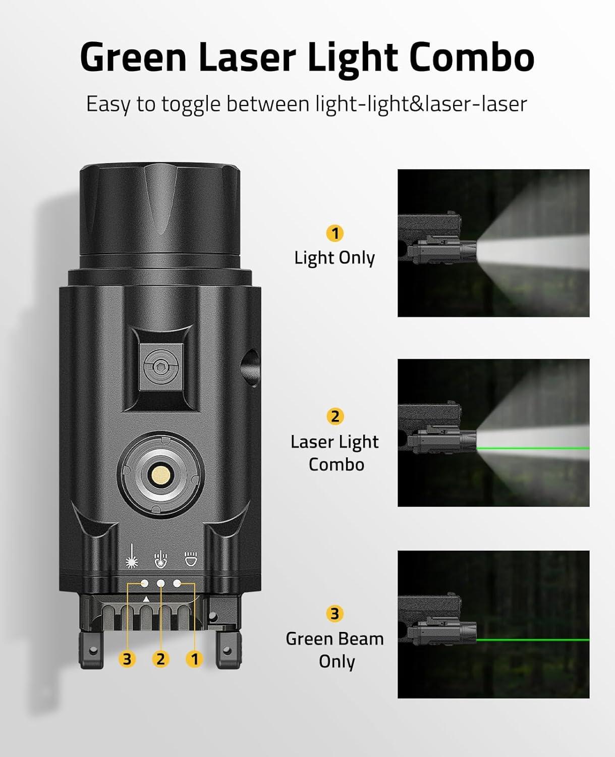image:imageCVLIFE 1500 Lumens Laser Light Combo for Pistol Strobe amp Memory Function for Green Laser Light Combo and Picatinny Flashlight with Adjustable Rail Magnetic Rechargeable Pistol FlashlightGreen Laser Light Combo