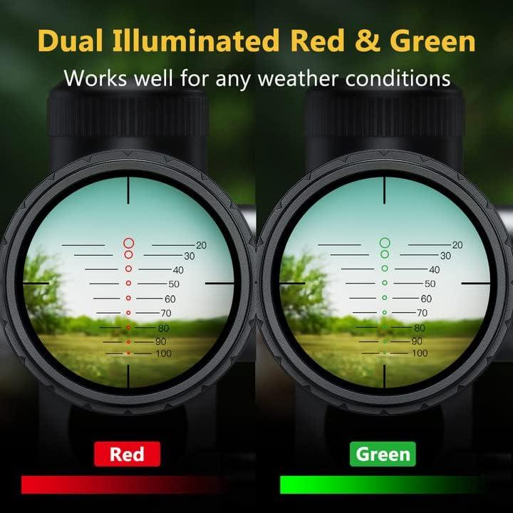 image:imageCVLIFE 155x32 Crossbow Scope 20100 Yards Etched Glass Ballistic Reticle Red Green Illuminated Crossbow Scope for Hunting with 20mm Scope RingsBlack