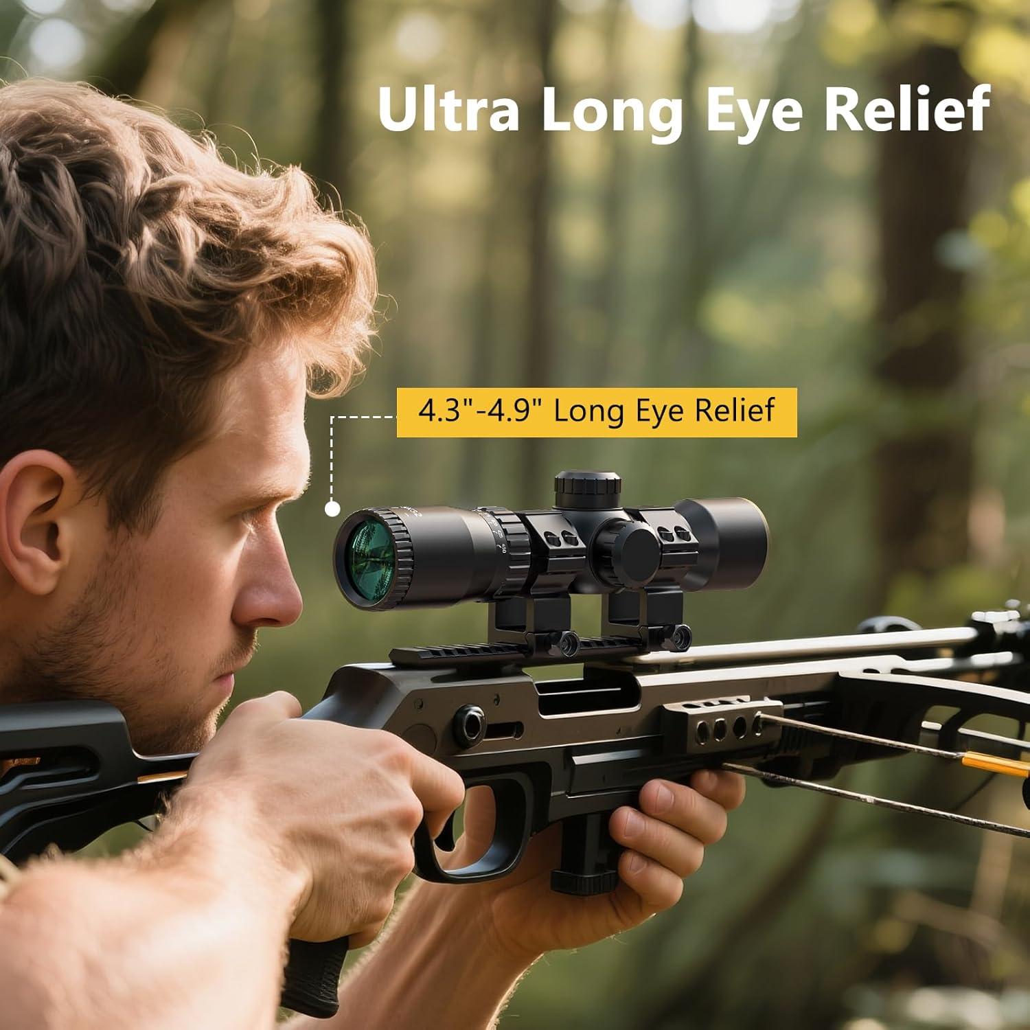 image:imageCVLIFE 155x32 Crossbow Scope 20100 Yards Etched Glass Ballistic Reticle Red Green Illuminated Crossbow Scope for Hunting with 20mm Scope RingsBlack