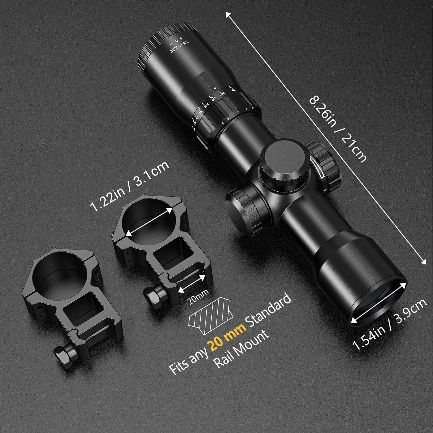 image:imageCVLIFE 155x32 Crossbow Scope 20100 Yards Etched Glass Ballistic Reticle Red Green Illuminated Crossbow Scope for Hunting with 20mm Scope RingsBlack