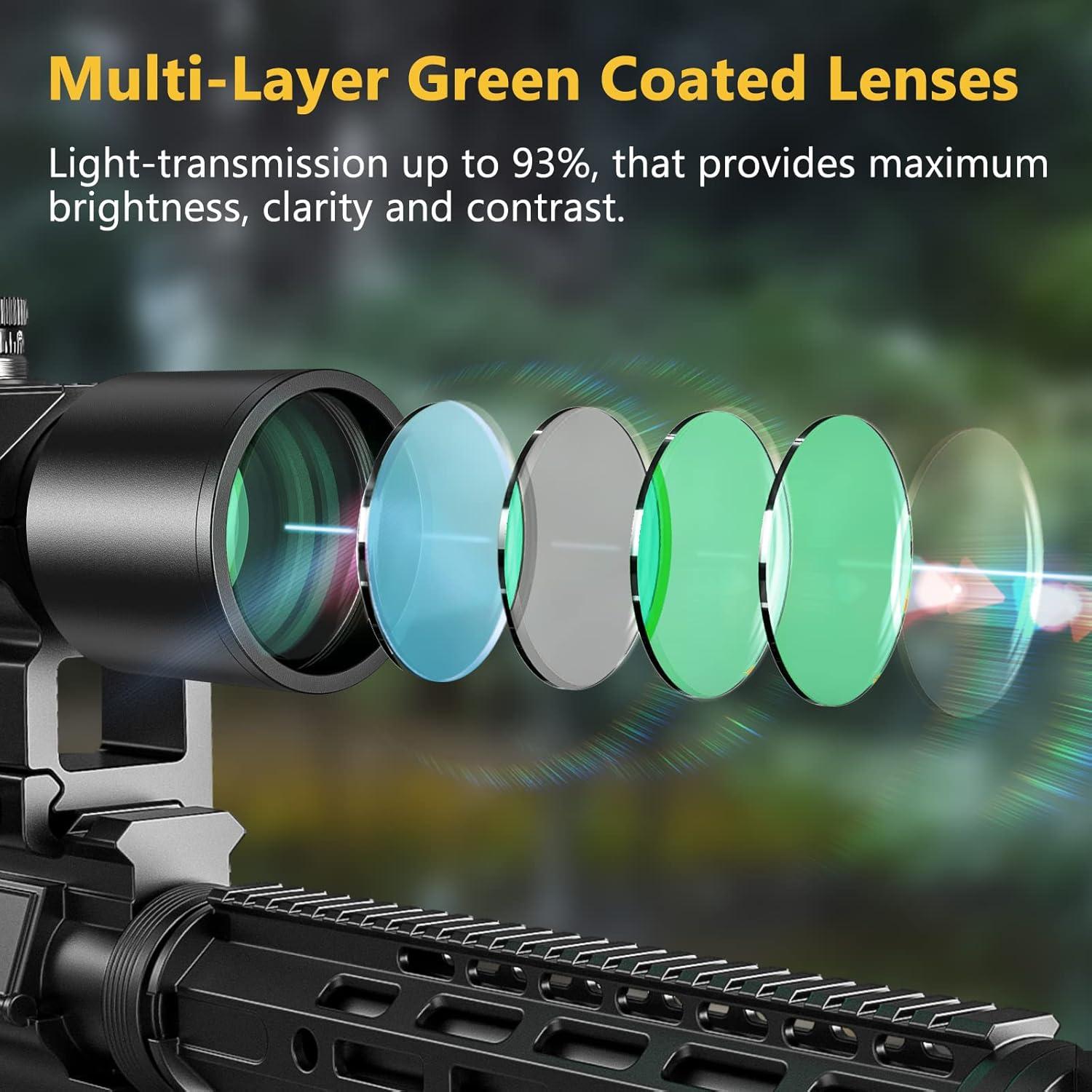 image:imageCVLIFE 155x32 Crossbow Scope 20100 Yards Etched Glass Ballistic Reticle Red Green Illuminated Crossbow Scope for Hunting with 20mm Scope RingsBlack