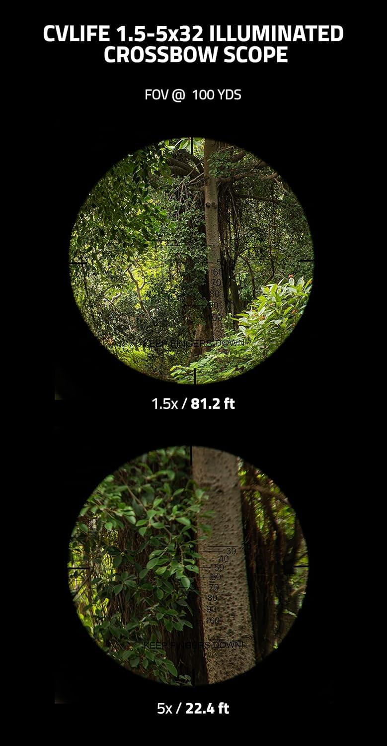 image:imageCVLIFE 155x32 Crossbow Scope 20100 Yards Etched Glass Ballistic Reticle Red Green Illuminated Crossbow Scope for Hunting with 20mm Scope RingsBlack