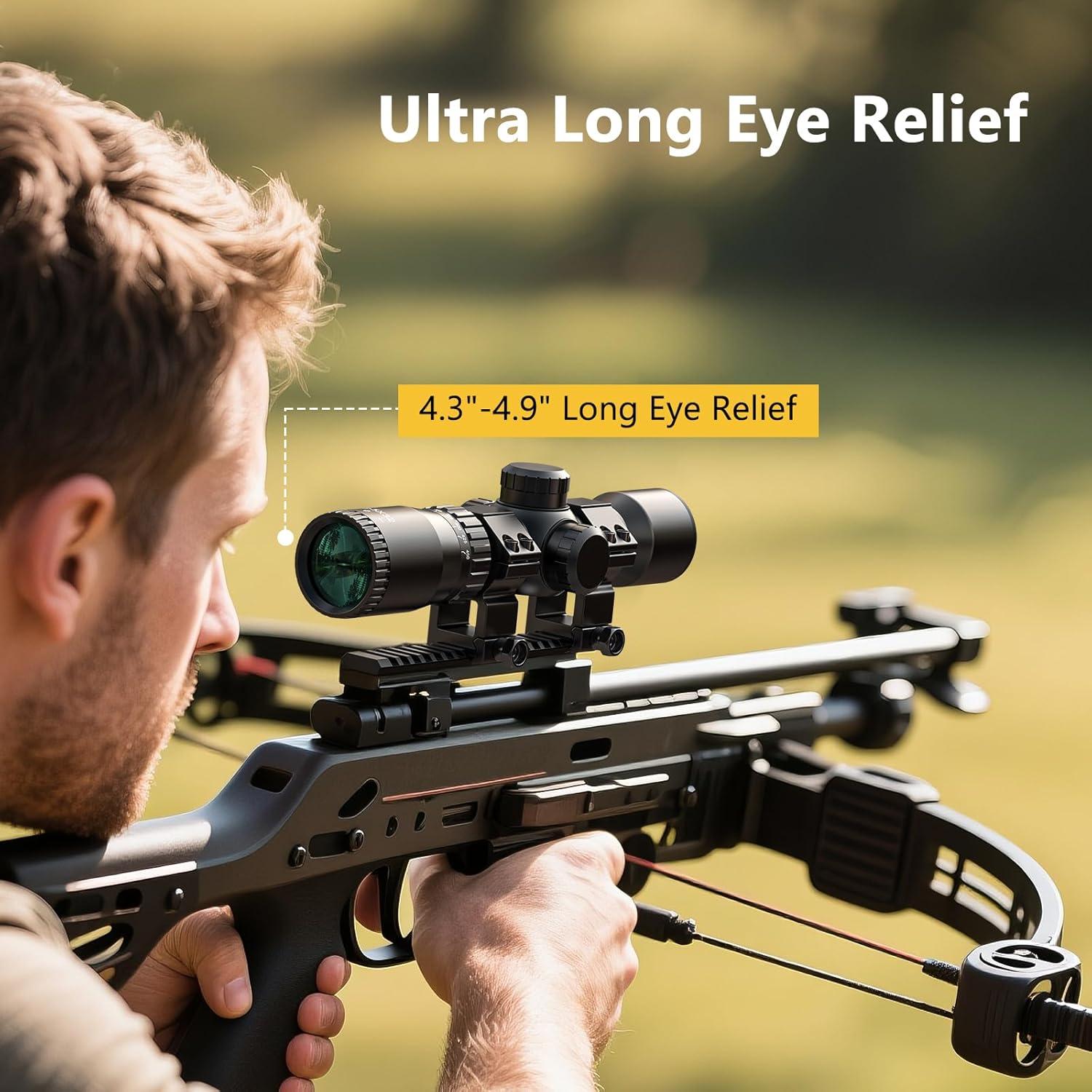image:imageCVLIFE 155x32 Crossbow Scope 20100 Yards Etched Glass Ballistic Reticle Red Green Illuminated Crossbow Scope for Hunting with 20mm Scope RingsBlack