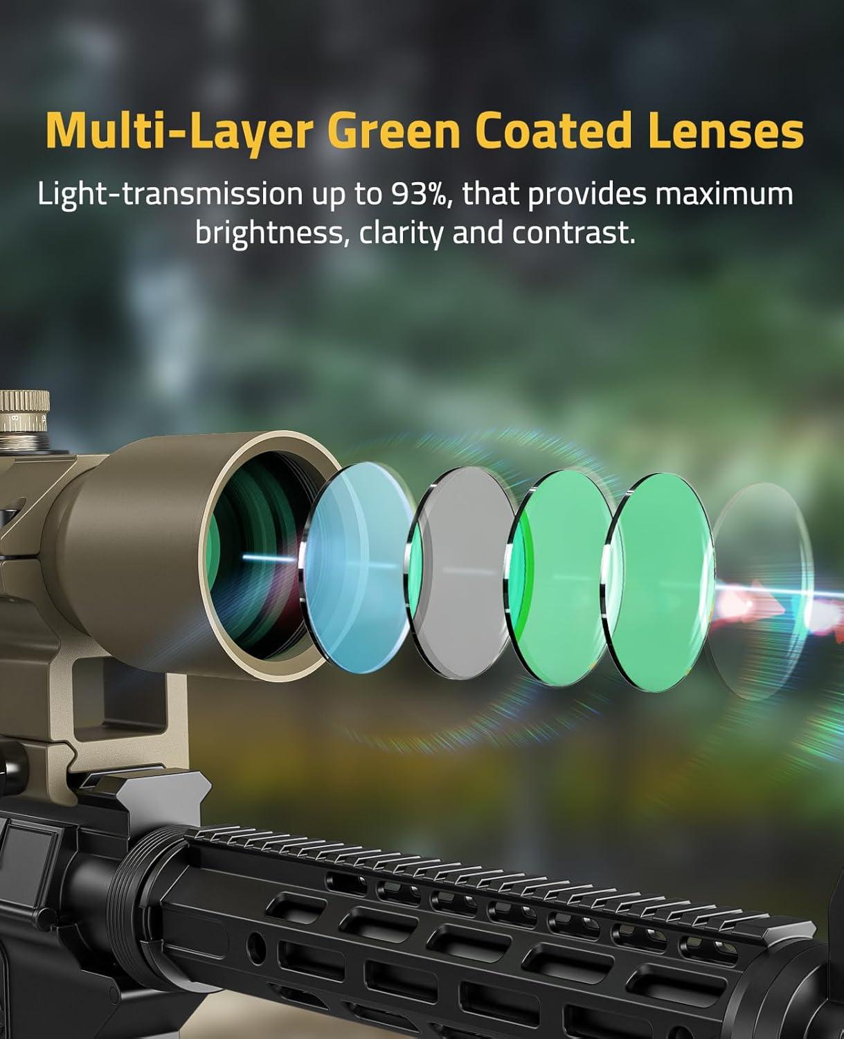 image:imageCVLIFE 155x32 Crossbow Scope 20100 Yards Etched Glass Ballistic Reticle Red Green Illuminated Crossbow Scope for Hunting with 20mm Scope RingsFlat Dark Earth
