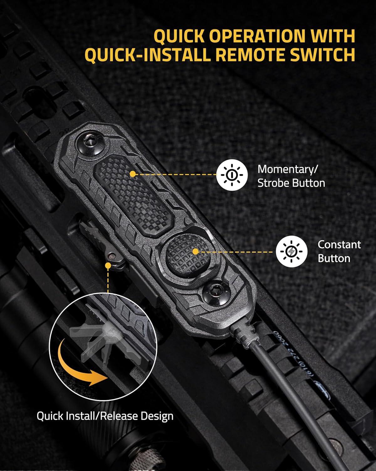 image:imageCVLIFE 1680 Lumens Rifle Light Laser Combo Compatible with MRail USB Rechargeable Rifle Flashlight with Aiming Green Beam Pressure Remote Switch IncludedCompatible with Mlok Rail