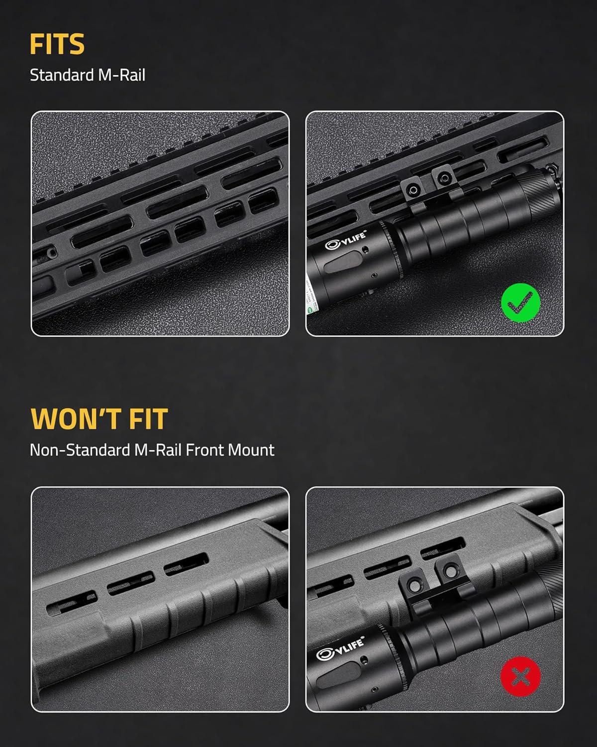 image:imageCVLIFE 1680 Lumens Rifle Light Laser Combo Compatible with MRail USB Rechargeable Rifle Flashlight with Aiming Green Beam Pressure Remote Switch IncludedCompatible with Mlok Rail