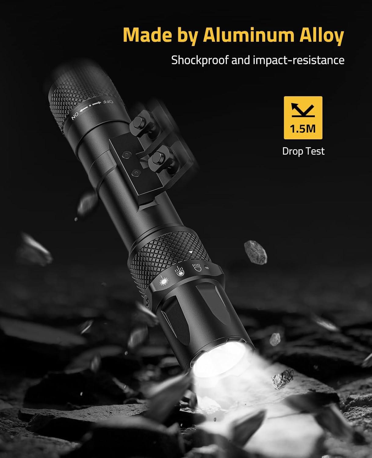 image:imageCVLIFE 1900 Lumens Laser Light Combo for Rifle Compatible with MRail Rechargeable Rifle Light with Remote Pressure Switch Rifle Flashlight with Strobe Mode for Home Defence Hunting