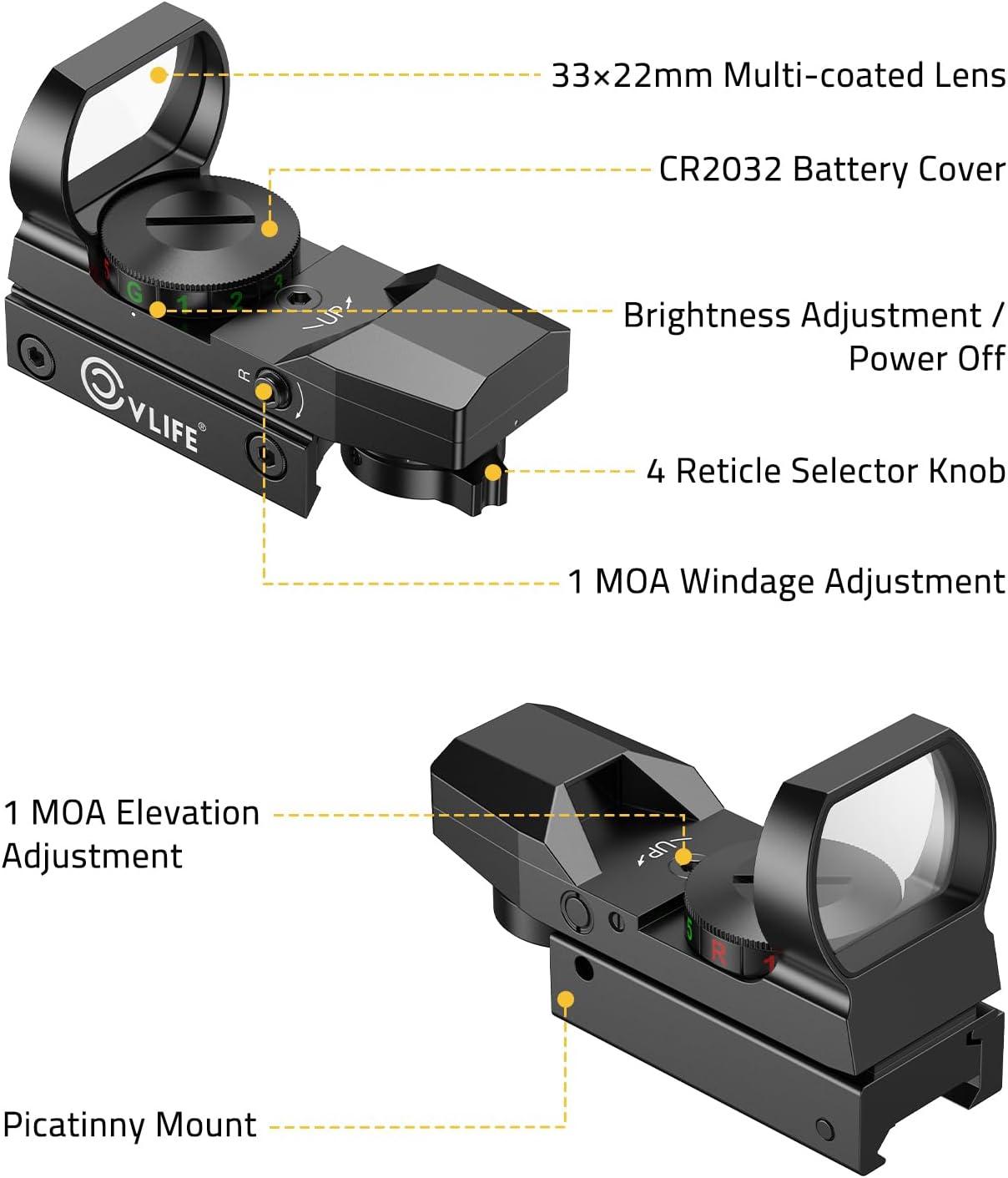 image:imageCVLIFE 1X22X33 Red Green Dot Gun Sight Scope Reflex Sight with 20mm RailBlack