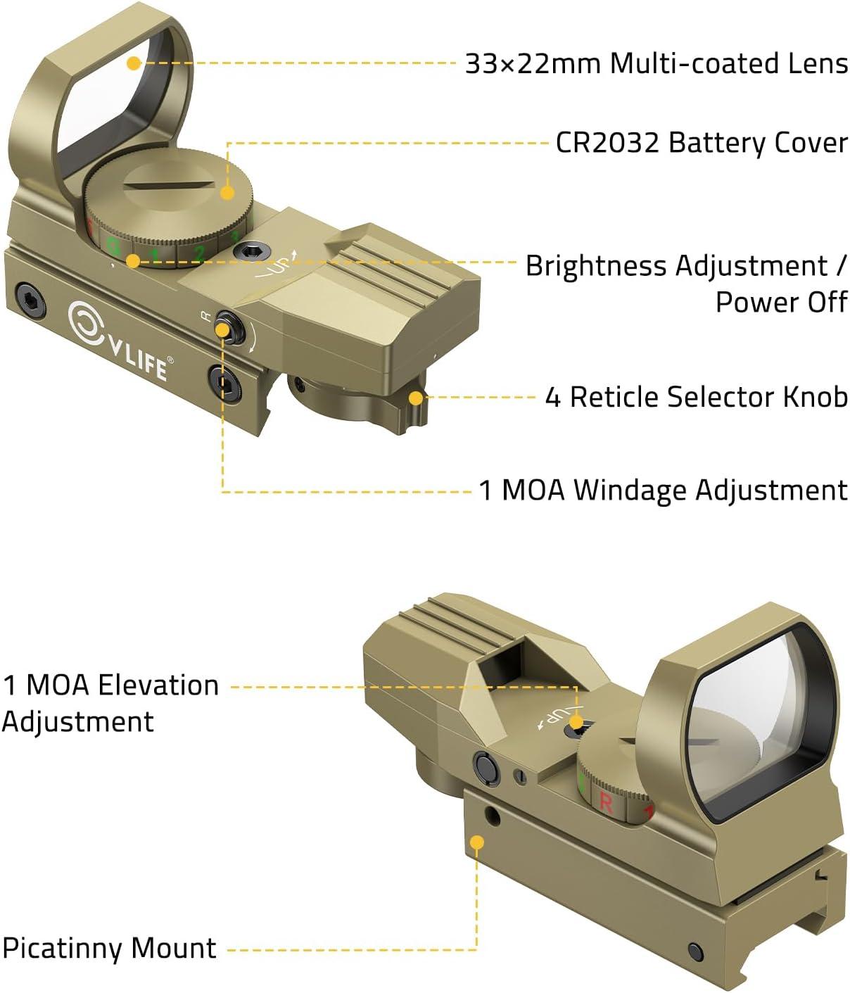 image:imageCVLIFE 1X22X33 Red Green Dot Gun Sight Scope Reflex Sight with 20mm RailSand