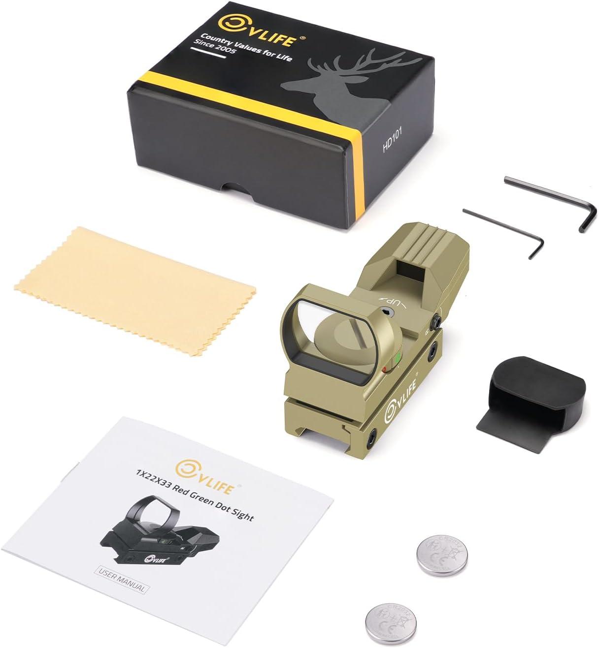 image:imageCVLIFE 1X22X33 Red Green Dot Gun Sight Scope Reflex Sight with 20mm RailSand