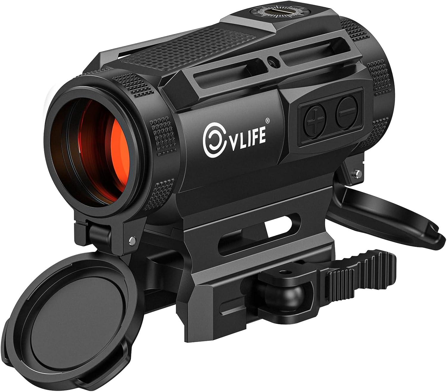 image:imageCVLIFE 25mm Large Lens Solar Red Dot Sight MultiReticle Motion Awake QuickRelease Scope 2 MOA Dot and 70 MOA Circle with Flip Up Covers Optics for Picatinny IPX7 Waterproof FogproofBlack