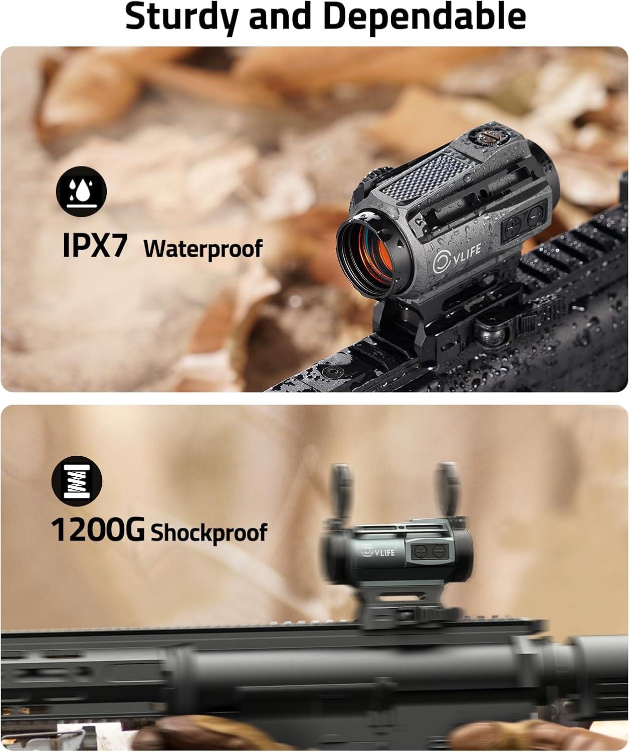 image:imageCVLIFE 25mm Large Lens Solar Red Dot Sight MultiReticle Motion Awake QuickRelease Scope 2 MOA Dot and 70 MOA Circle with Flip Up Covers Optics for Picatinny IPX7 Waterproof FogproofGray