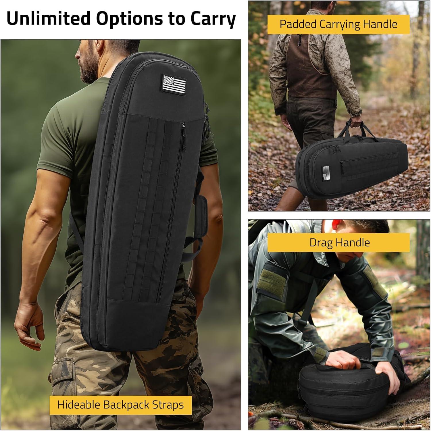 image:imageCVLIFE 30 Soft Rifle Case Rifle Bag Sling Backpack Bag with Padded Shoulder Strap and Lockable Zippers Molle System for Hunting and ShootingBlack