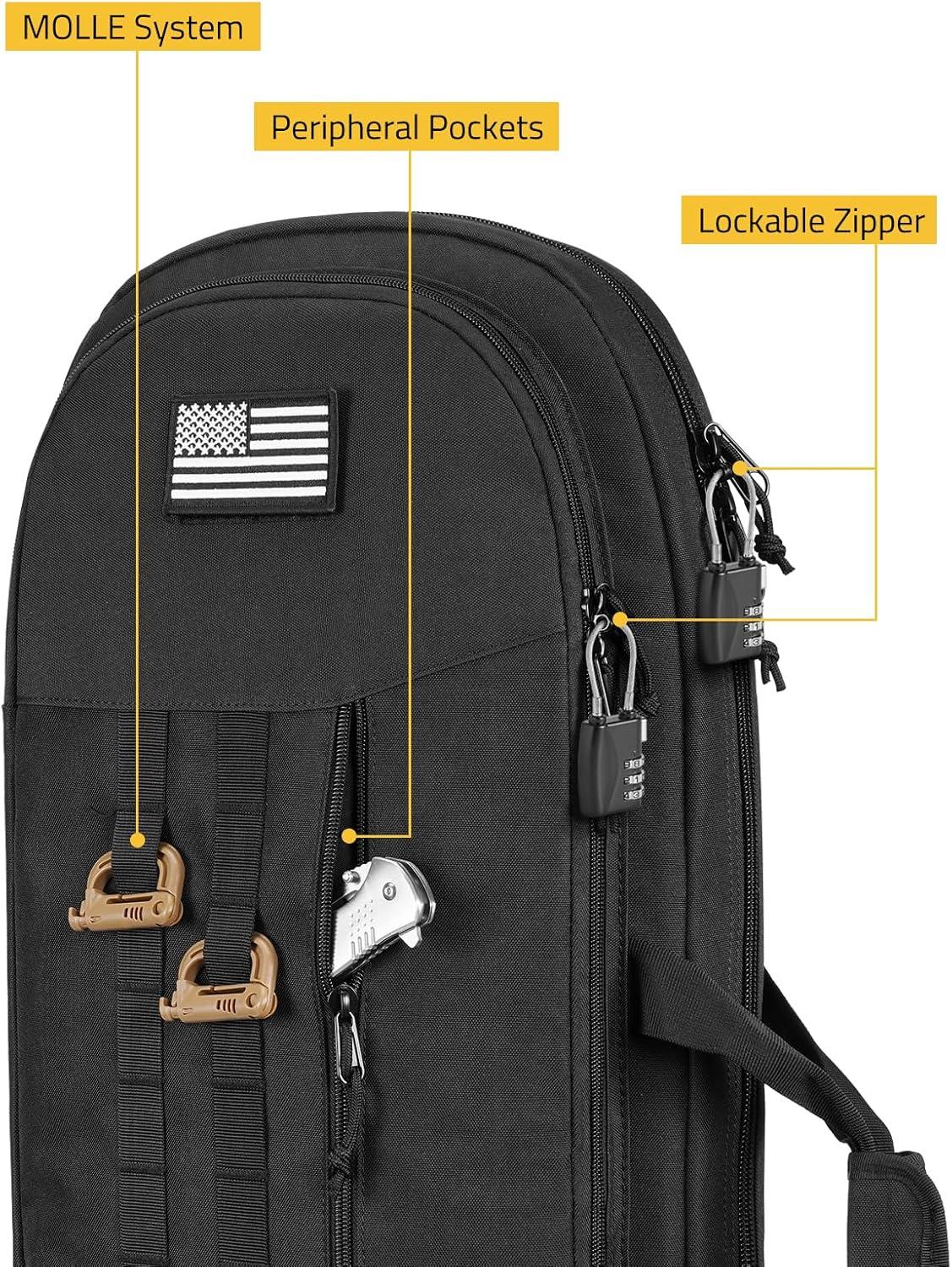 image:imageCVLIFE 30 Soft Rifle Case Rifle Bag Sling Backpack Bag with Padded Shoulder Strap and Lockable Zippers Molle System for Hunting and ShootingBlack