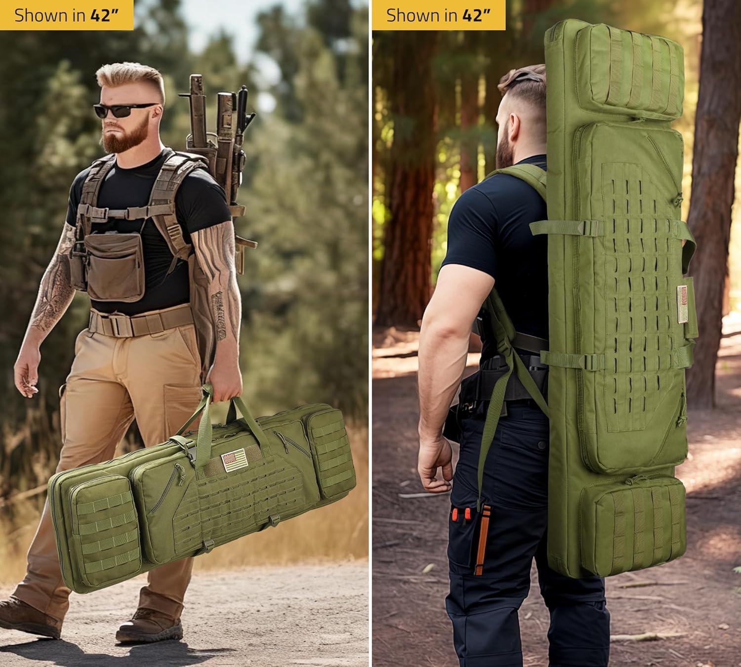 image:imageCVLIFE 36 42 46 Soft Rifle Case Double Long Gun Bagwith Lockable Zipper and Backpack StrapRifle Backpack Rifle Bag Gun Case for Outdoor Hunting Shooting RangeGreen