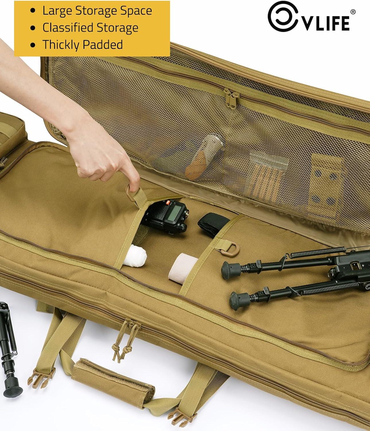 image:imageCVLIFE 36 42 46 Soft Rifle Case Double Long Gun Bagwith Lockable Zipper and Backpack StrapRifle Backpack Rifle Bag Gun Case for Outdoor Hunting Shooting RangeFlat Dark Earth