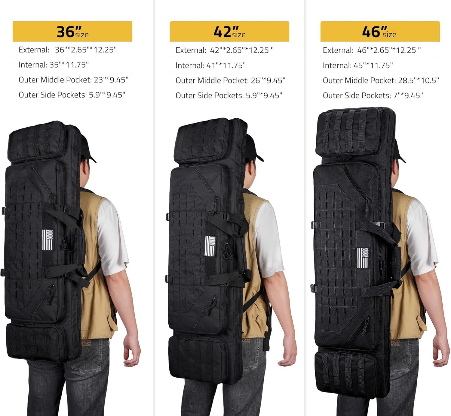 image:imageCVLIFE 36 42 46 Soft Rifle Case Double Long Gun Bagwith Lockable Zipper and Backpack StrapRifle Backpack Rifle Bag Gun Case for Outdoor Hunting Shooting RangeBlack