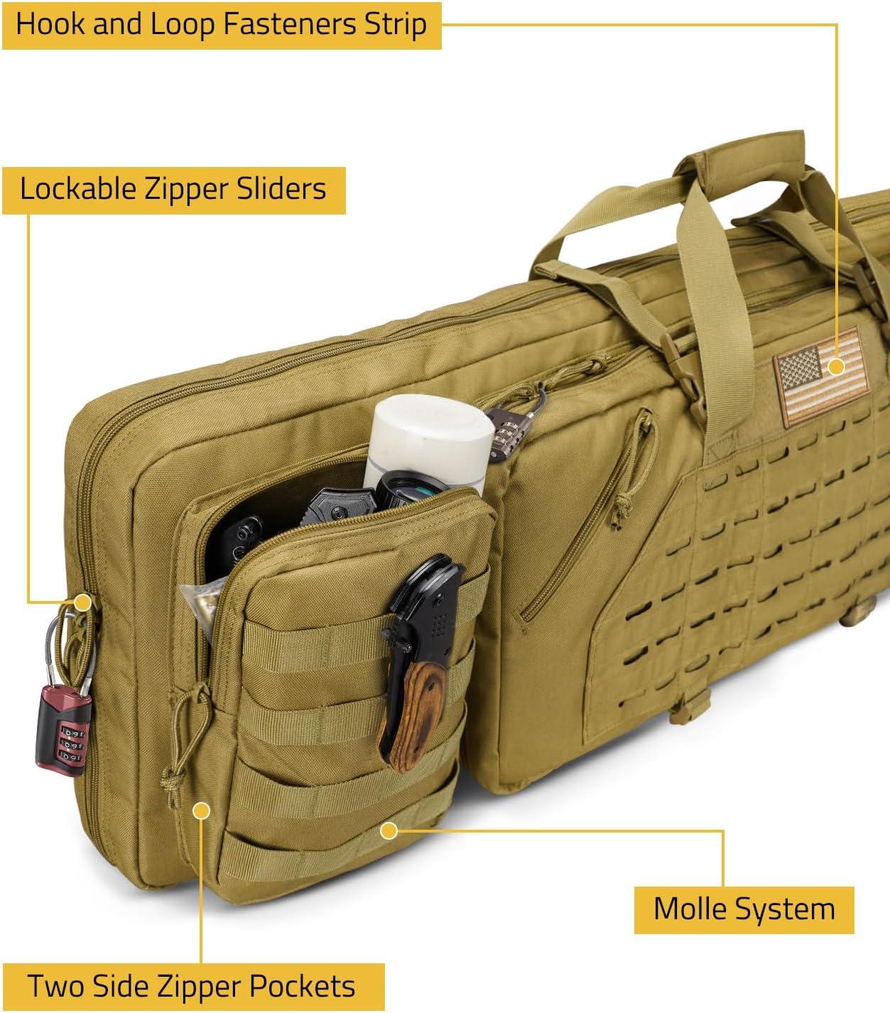 image:imageCVLIFE 36 42 46 Soft Rifle Case Double Long Gun Bagwith Lockable Zipper and Backpack StrapRifle Backpack Rifle Bag Gun Case for Outdoor Hunting Shooting RangeFlat Dark Earth