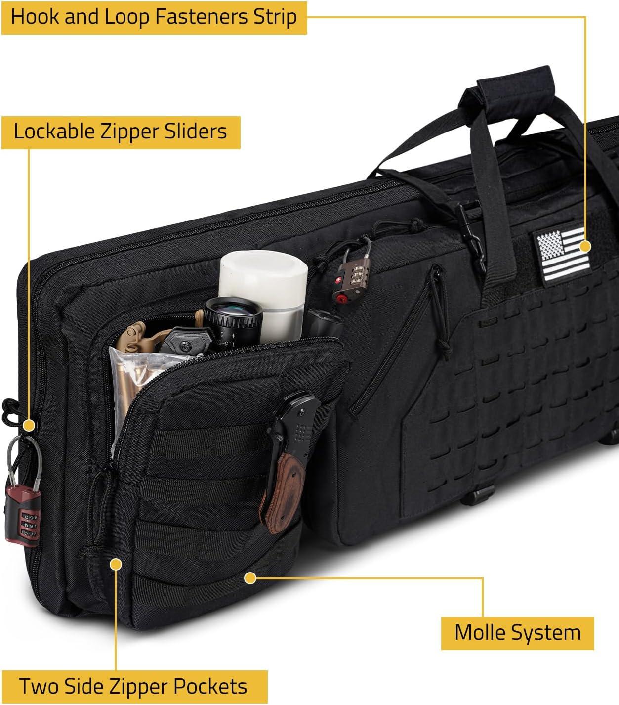 image:imageCVLIFE 36 42 46 Soft Rifle Case Double Long Gun Bagwith Lockable Zipper and Backpack StrapRifle Backpack Rifle Bag Gun Case for Outdoor Hunting Shooting RangeBlack