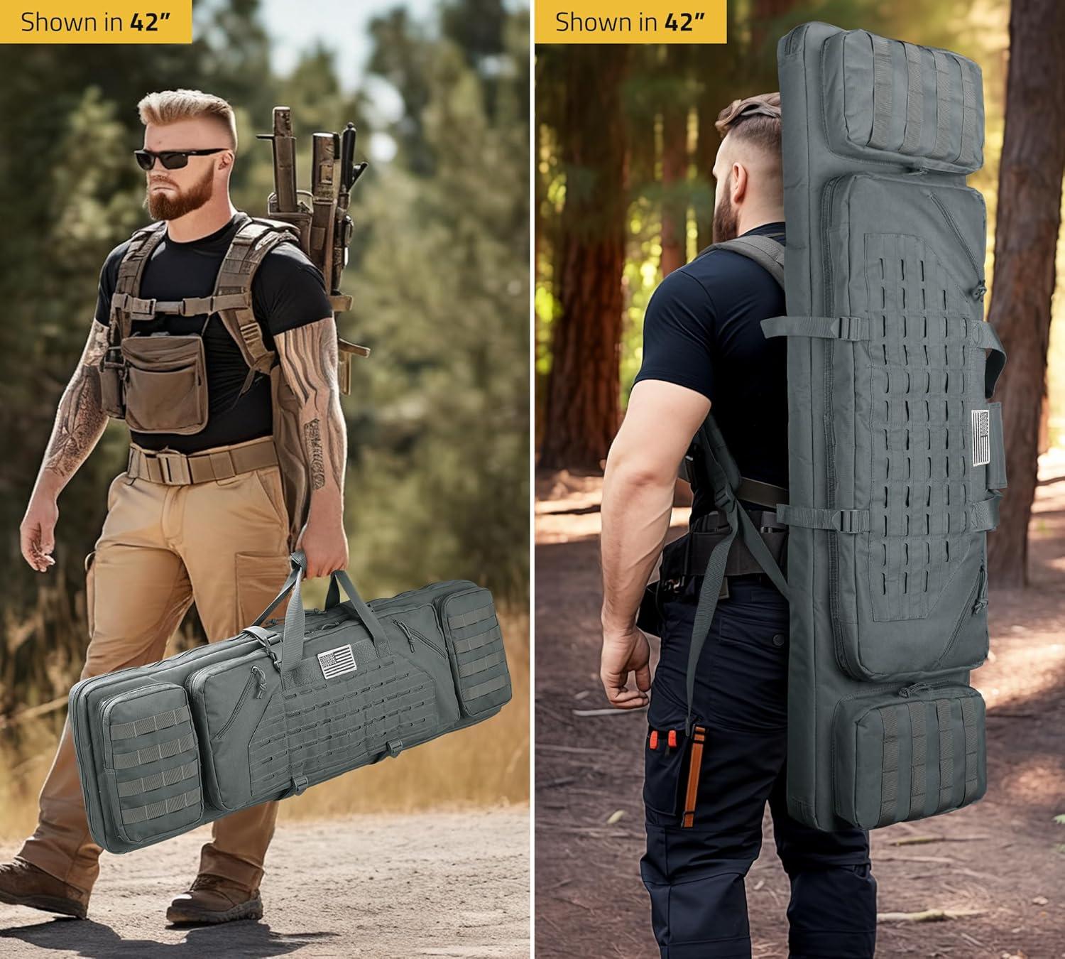 image:imageCVLIFE 36 42 46 Soft Rifle Case Double Long Gun Bagwith Lockable Zipper and Backpack StrapRifle Backpack Rifle Bag Gun Case for Outdoor Hunting Shooting RangeGray