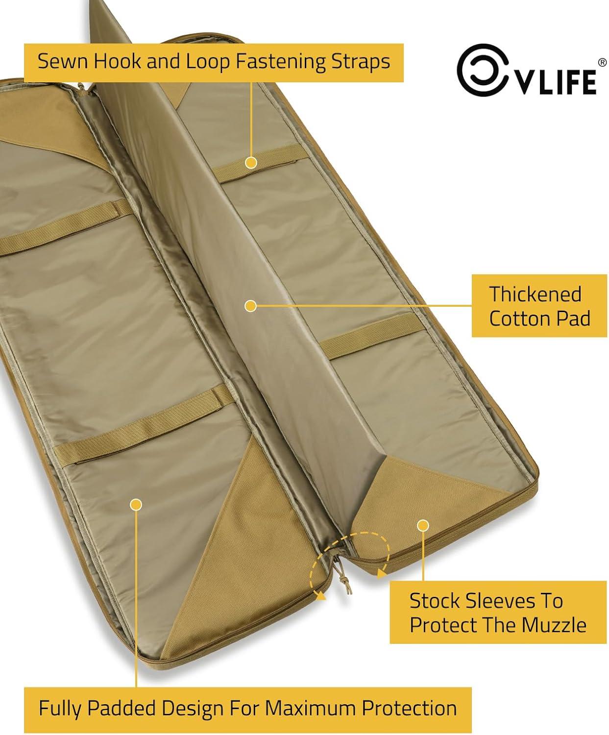 image:imageCVLIFE 36 42 46 Soft Rifle Case Double Long Gun Bagwith Lockable Zipper and Backpack StrapRifle Backpack Rifle Bag Gun Case for Outdoor Hunting Shooting RangeFlat Dark Earth