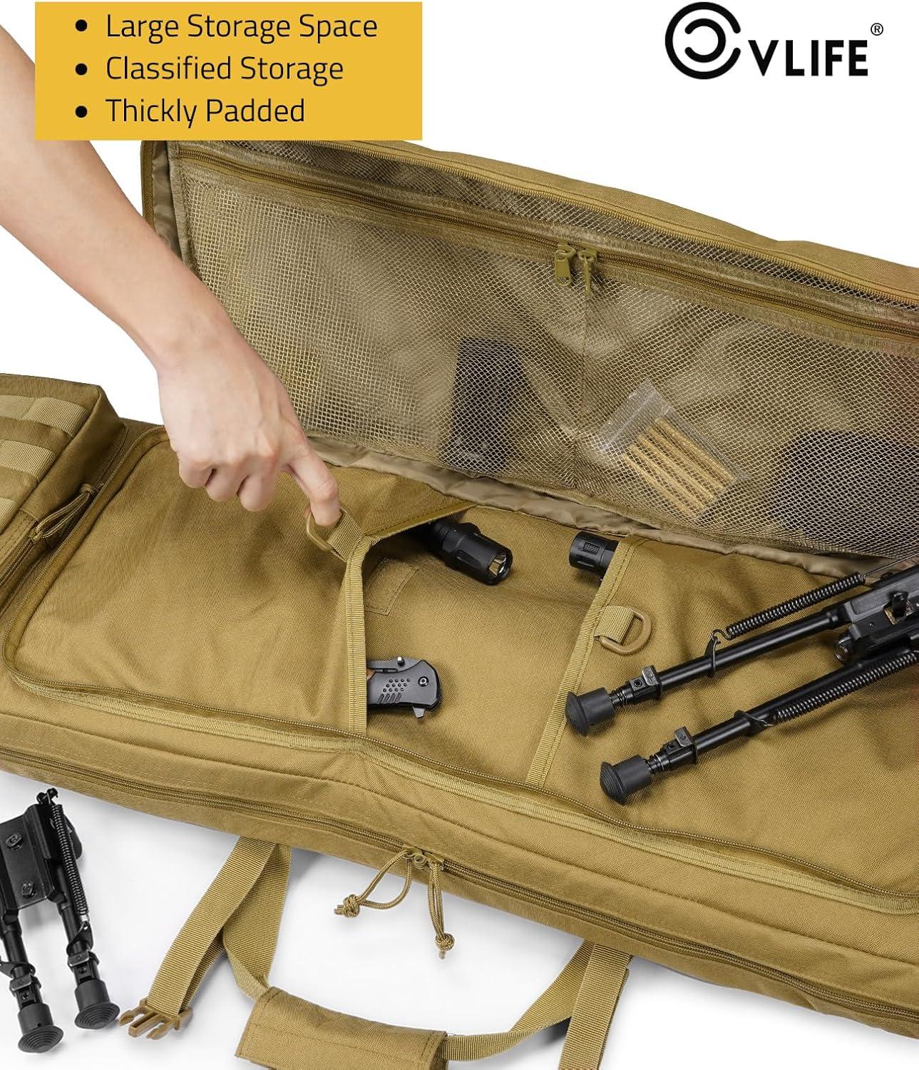 image:imageCVLIFE 36 42 46 Soft Rifle Case Double Long Gun Bagwith Lockable Zipper and Backpack StrapRifle Backpack Rifle Bag Gun Case for Outdoor Hunting Shooting RangeFlat Dark Earth