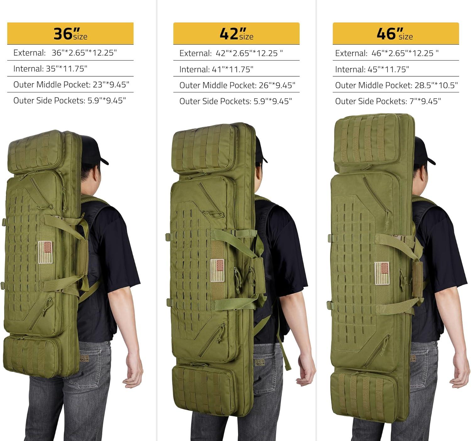 image:imageCVLIFE 36 42 46 Soft Rifle Case Double Long Gun Bagwith Lockable Zipper and Backpack StrapRifle Backpack Rifle Bag Gun Case for Outdoor Hunting Shooting RangeGreen