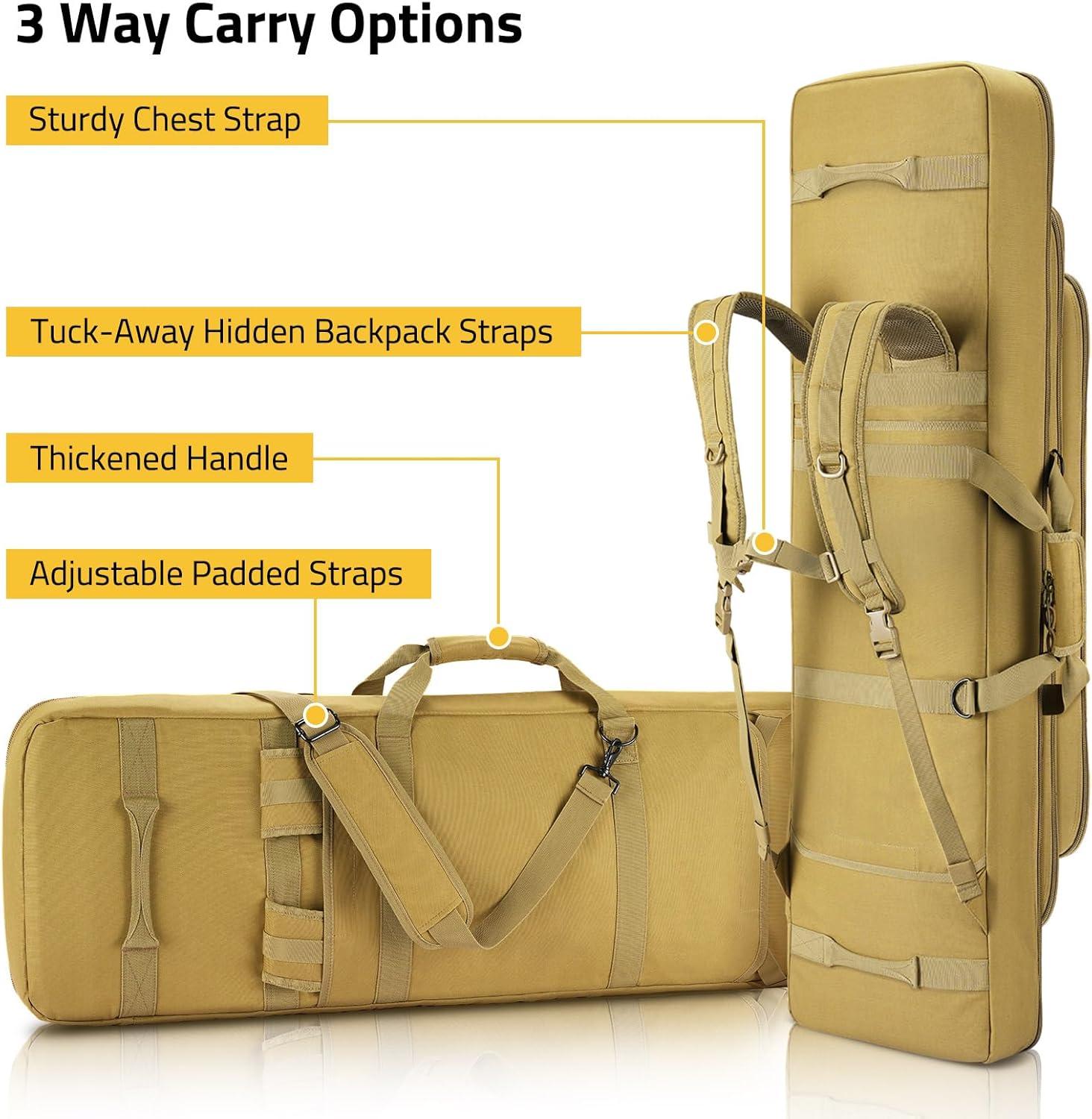image:imageCVLIFE 36 42 46 Soft Rifle Case Triple Layered Double Rifle Bag Oversized Long Gun Bag with Lockable Zipper and Backpack Strap Rifle Backpack Gun Case for Outdoor Hunting Shooting RangeFlat Dark Earth