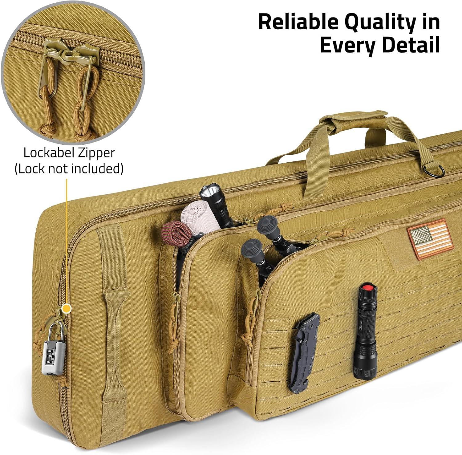 image:imageCVLIFE 36 42 46 Soft Rifle Case Triple Layered Double Rifle Bag Oversized Long Gun Bag with Lockable Zipper and Backpack Strap Rifle Backpack Gun Case for Outdoor Hunting Shooting RangeFlat Dark Earth