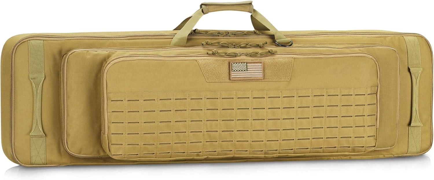 image:imageCVLIFE 36 42 46 Soft Rifle Case Triple Layered Double Rifle Bag Oversized Long Gun Bag with Lockable Zipper and Backpack Strap Rifle Backpack Gun Case for Outdoor Hunting Shooting RangeFlat Dark Earth
