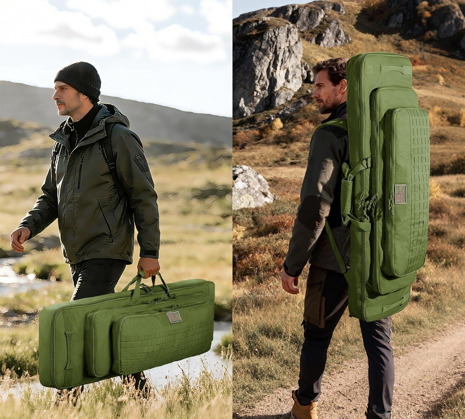 image:imageCVLIFE 36 42 46 Soft Rifle Case Triple Layered Double Rifle Bag Oversized Long Gun Bag with Lockable Zipper and Backpack Strap Rifle Backpack Gun Case for Outdoor Hunting Shooting RangeGreen