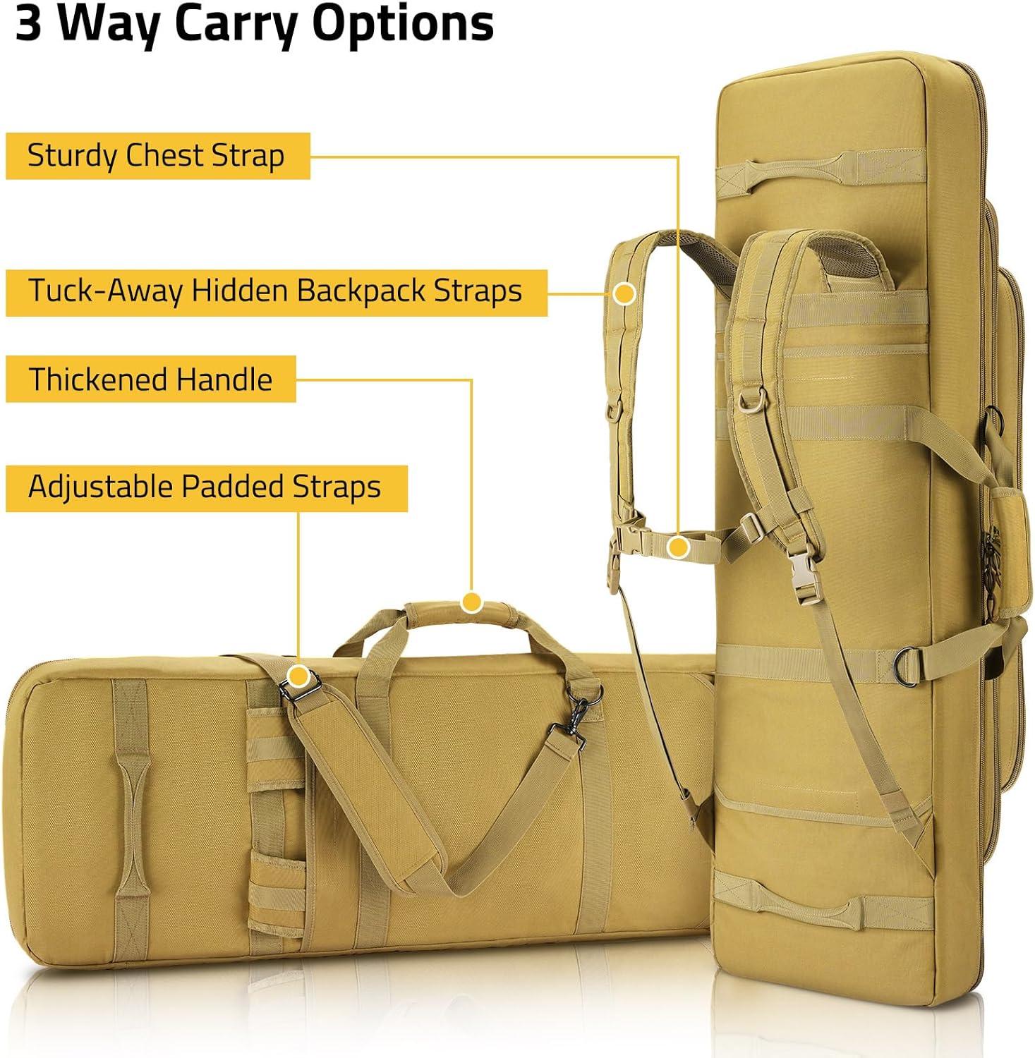 image:imageCVLIFE 36 42 46 Soft Rifle Case Triple Layered Double Rifle Bag Oversized Long Gun Bag with Lockable Zipper and Backpack Strap Rifle Backpack Gun Case for Outdoor Hunting Shooting RangeFlat Dark Earth