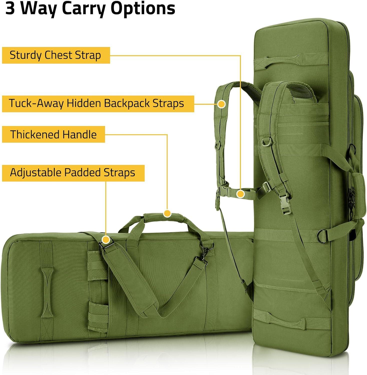 image:imageCVLIFE 36 42 46 Soft Rifle Case Triple Layered Double Rifle Bag Oversized Long Gun Bag with Lockable Zipper and Backpack Strap Rifle Backpack Gun Case for Outdoor Hunting Shooting RangeGreen