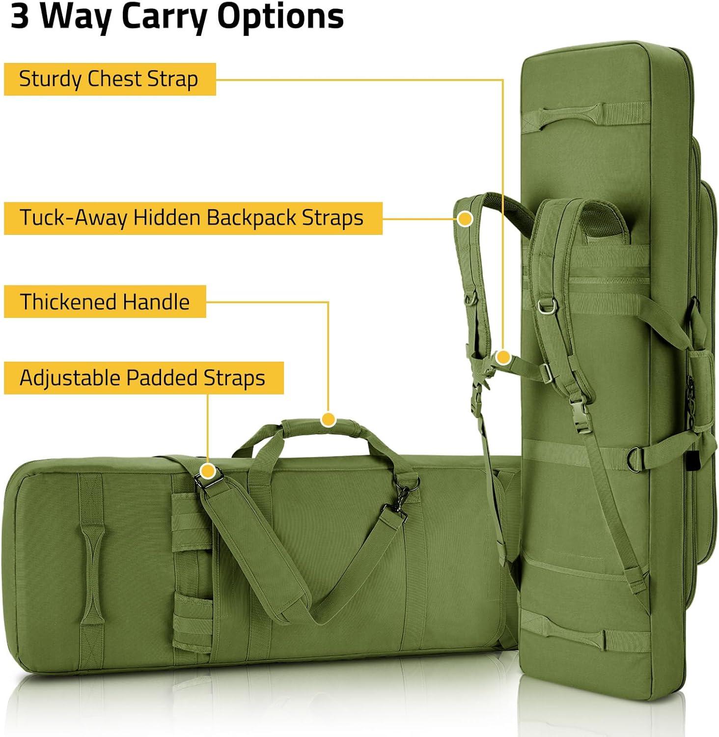image:imageCVLIFE 36 42 46 Soft Rifle Case Triple Layered Double Rifle Bag Oversized Long Gun Bag with Lockable Zipper and Backpack Strap Rifle Backpack Gun Case for Outdoor Hunting Shooting RangeGreen