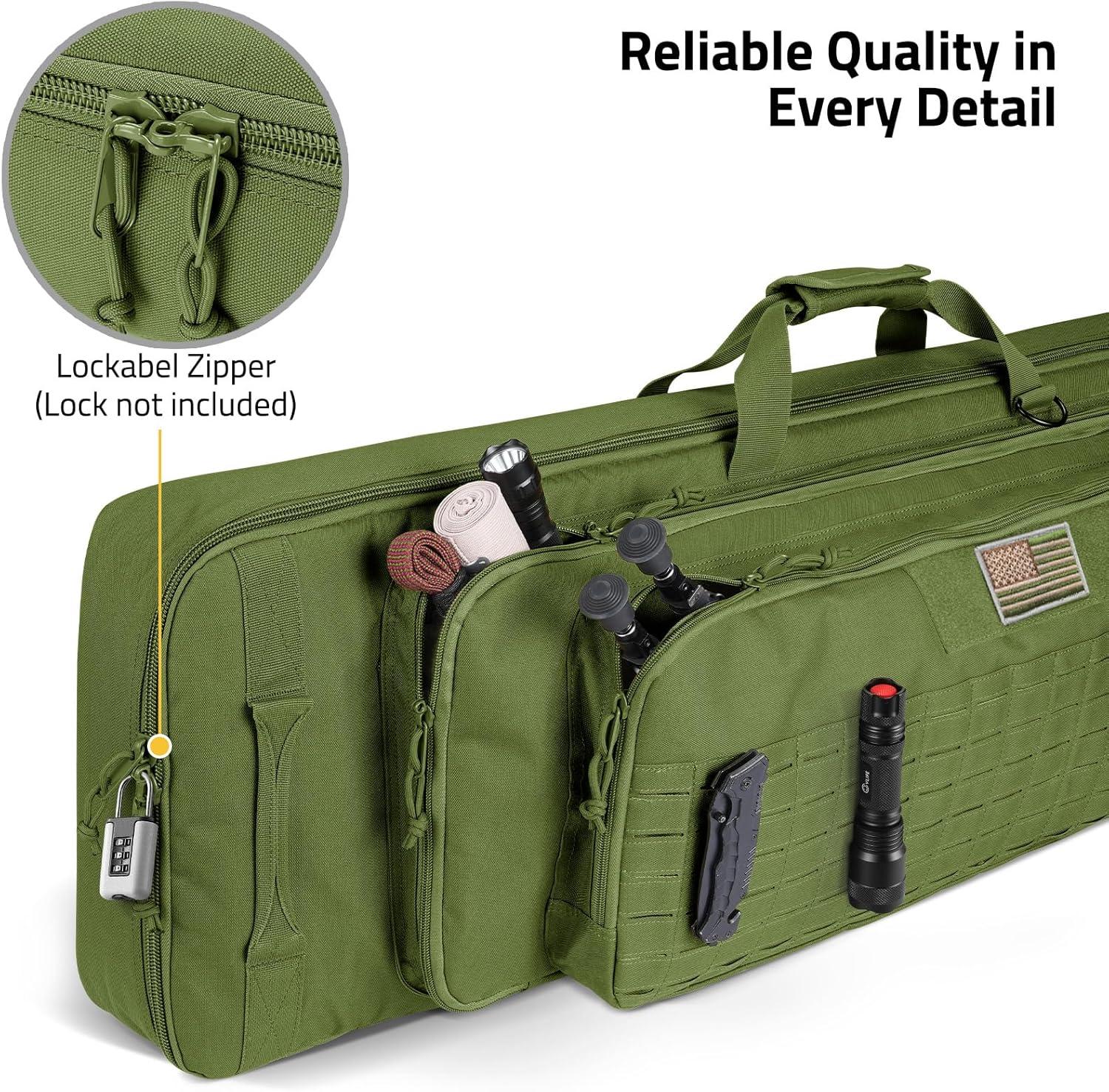 image:imageCVLIFE 36 42 46 Soft Rifle Case Triple Layered Double Rifle Bag Oversized Long Gun Bag with Lockable Zipper and Backpack Strap Rifle Backpack Gun Case for Outdoor Hunting Shooting RangeGreen