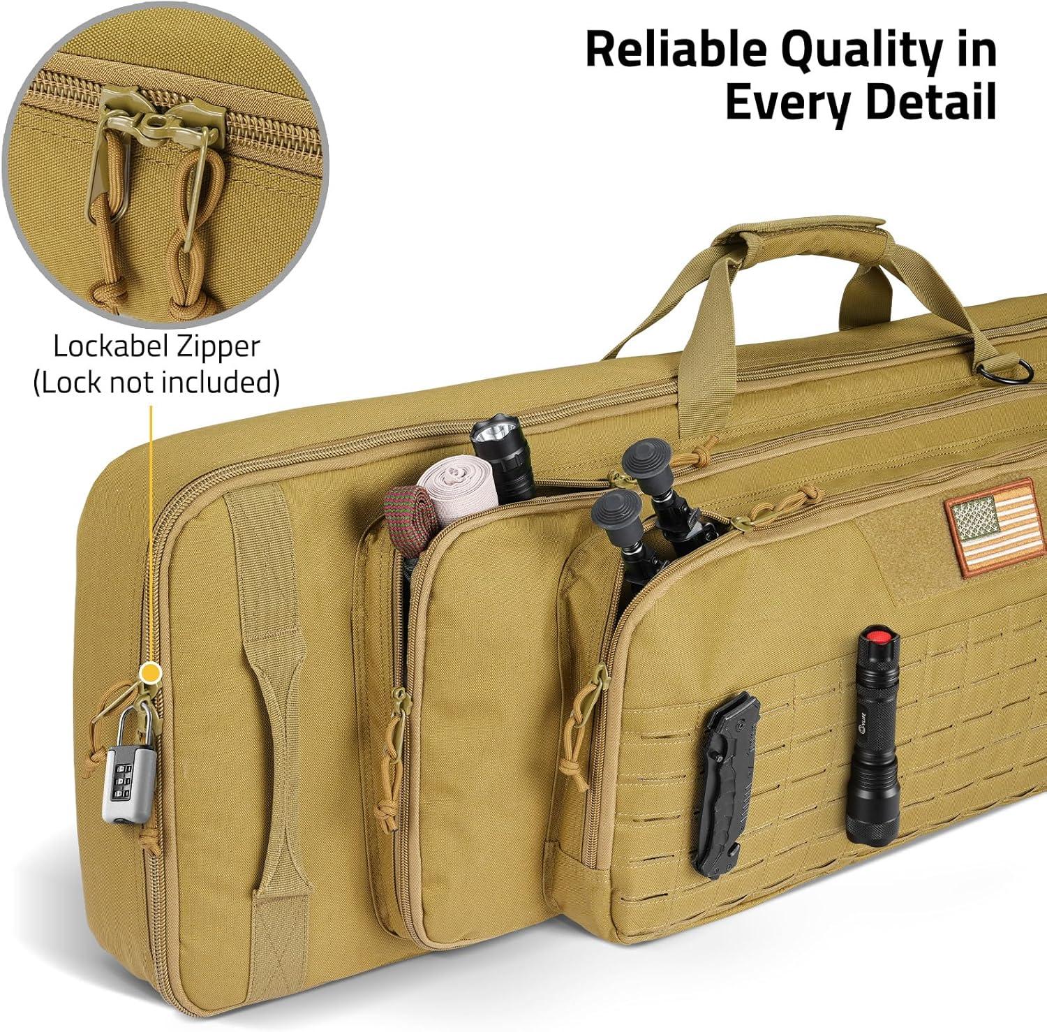 image:imageCVLIFE 36 42 46 Soft Rifle Case Triple Layered Double Rifle Bag Oversized Long Gun Bag with Lockable Zipper and Backpack Strap Rifle Backpack Gun Case for Outdoor Hunting Shooting RangeFlat Dark Earth