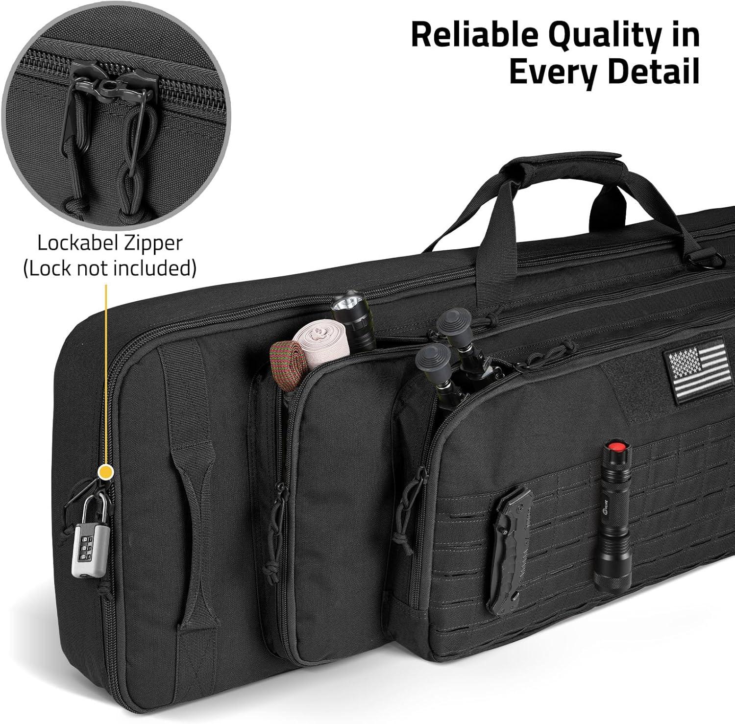 image:imageCVLIFE 36 42 46 Soft Rifle Case Triple Layered Double Rifle Bag Oversized Long Gun Bag with Lockable Zipper and Backpack Strap Rifle Backpack Gun Case for Outdoor Hunting Shooting RangeBlack