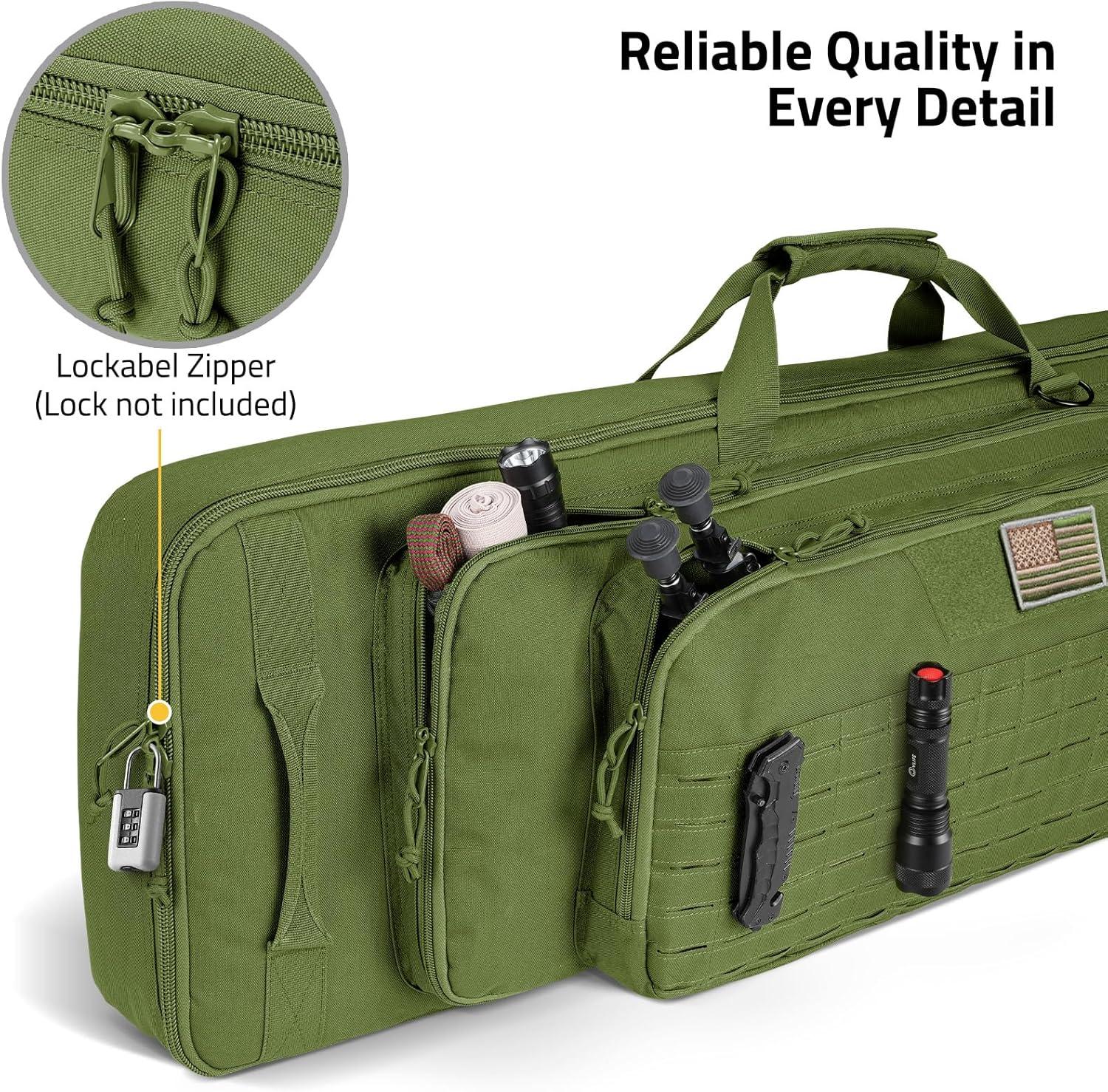image:imageCVLIFE 36 42 46 Soft Rifle Case Triple Layered Double Rifle Bag Oversized Long Gun Bag with Lockable Zipper and Backpack Strap Rifle Backpack Gun Case for Outdoor Hunting Shooting RangeGreen