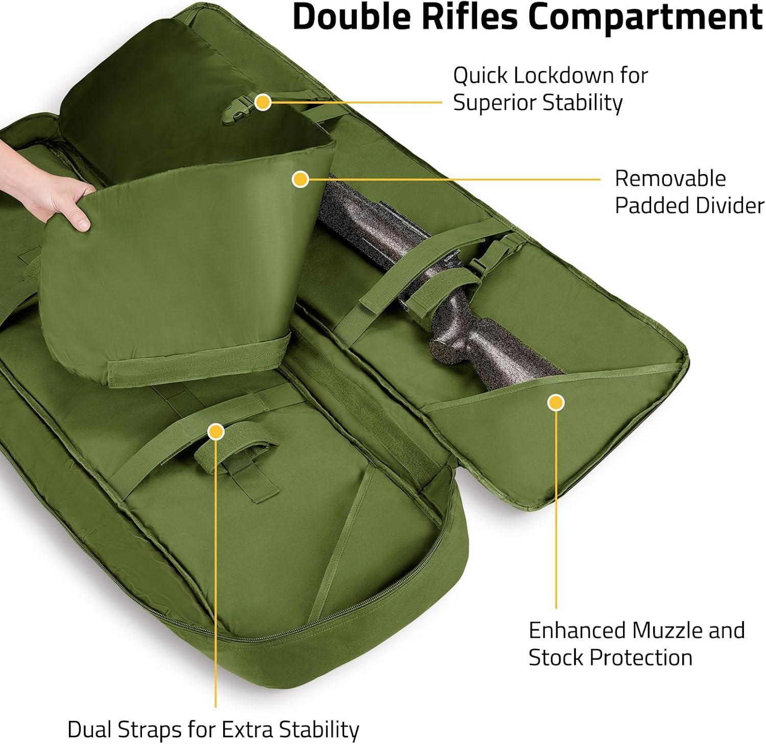 image:imageCVLIFE 36 42 46 Soft Rifle Case Triple Layered Double Rifle Bag Oversized Long Gun Bag with Lockable Zipper and Backpack Strap Rifle Backpack Gun Case for Outdoor Hunting Shooting RangeGreen