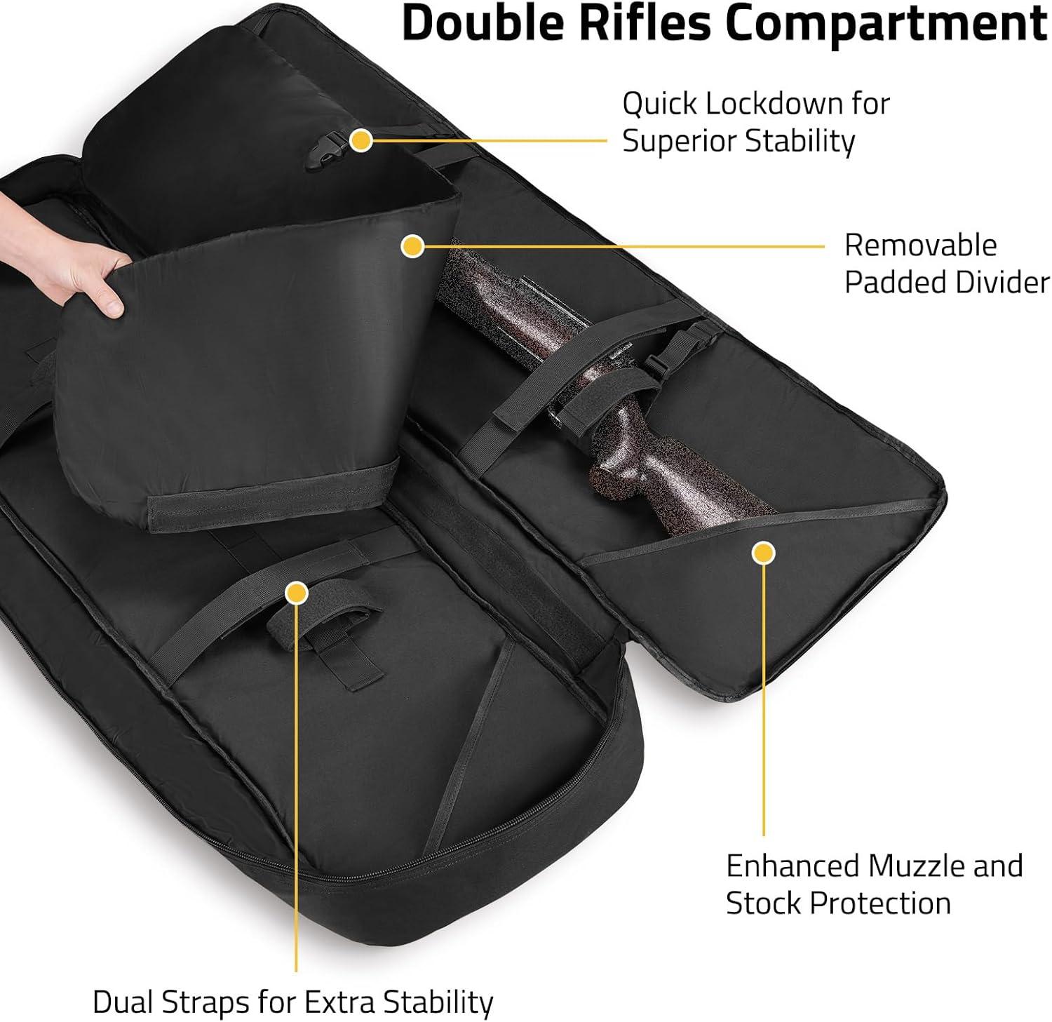 image:imageCVLIFE 36 42 46 Soft Rifle Case Triple Layered Double Rifle Bag Oversized Long Gun Bag with Lockable Zipper and Backpack Strap Rifle Backpack Gun Case for Outdoor Hunting Shooting RangeBlack