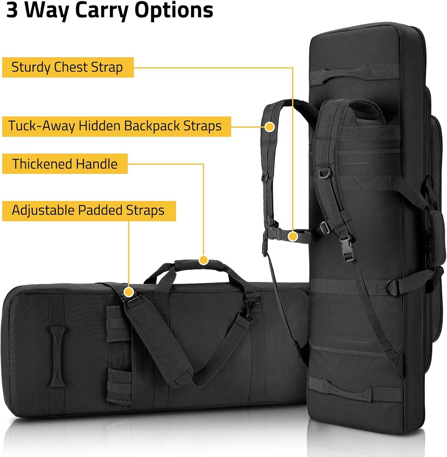 image:imageCVLIFE 36 42 46 Soft Rifle Case Triple Layered Double Rifle Bag Oversized Long Gun Bag with Lockable Zipper and Backpack Strap Rifle Backpack Gun Case for Outdoor Hunting Shooting RangeBlack