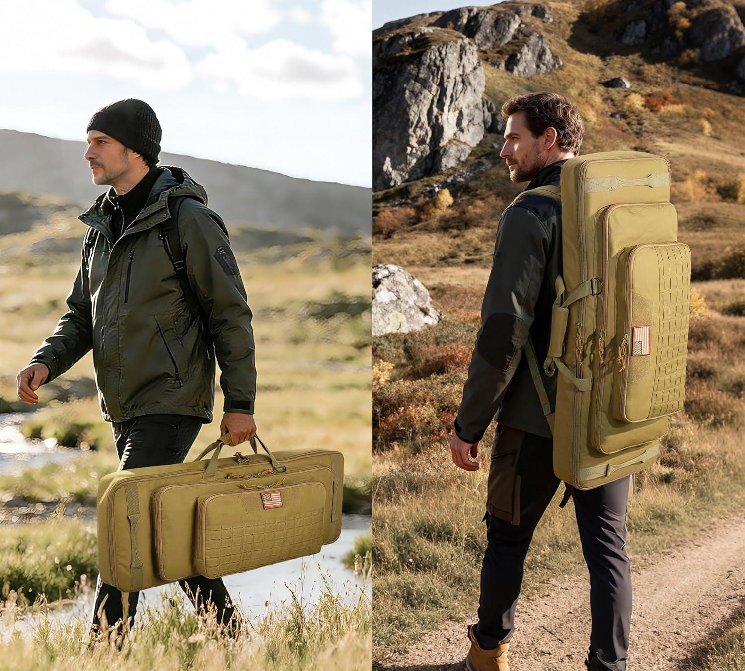 image:imageCVLIFE 36 42 46 Soft Rifle Case Triple Layered Double Rifle Bag Oversized Long Gun Bag with Lockable Zipper and Backpack Strap Rifle Backpack Gun Case for Outdoor Hunting Shooting RangeFlat Dark Earth