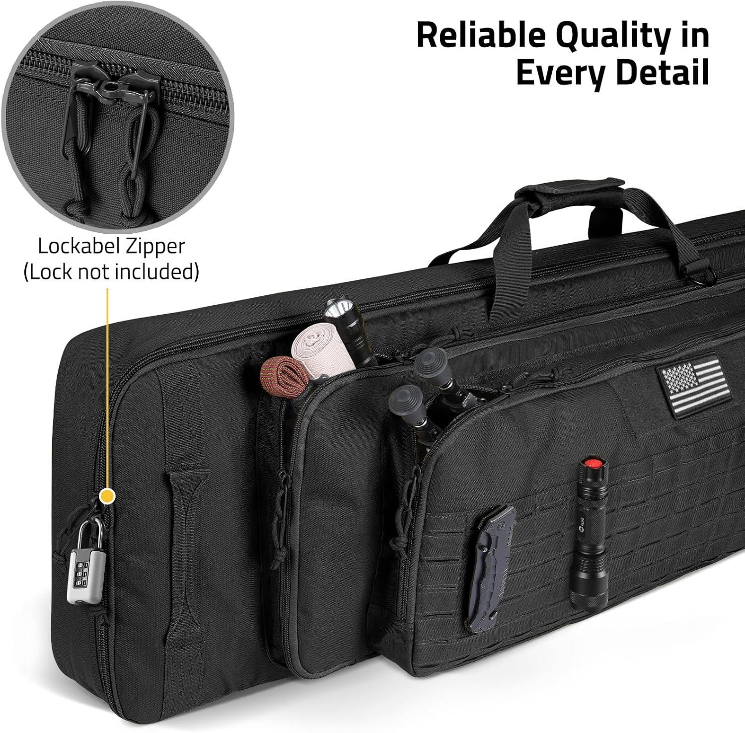 image:imageCVLIFE 36 42 46 Soft Rifle Case Triple Layered Double Rifle Bag Oversized Long Gun Bag with Lockable Zipper and Backpack Strap Rifle Backpack Gun Case for Outdoor Hunting Shooting RangeBlack