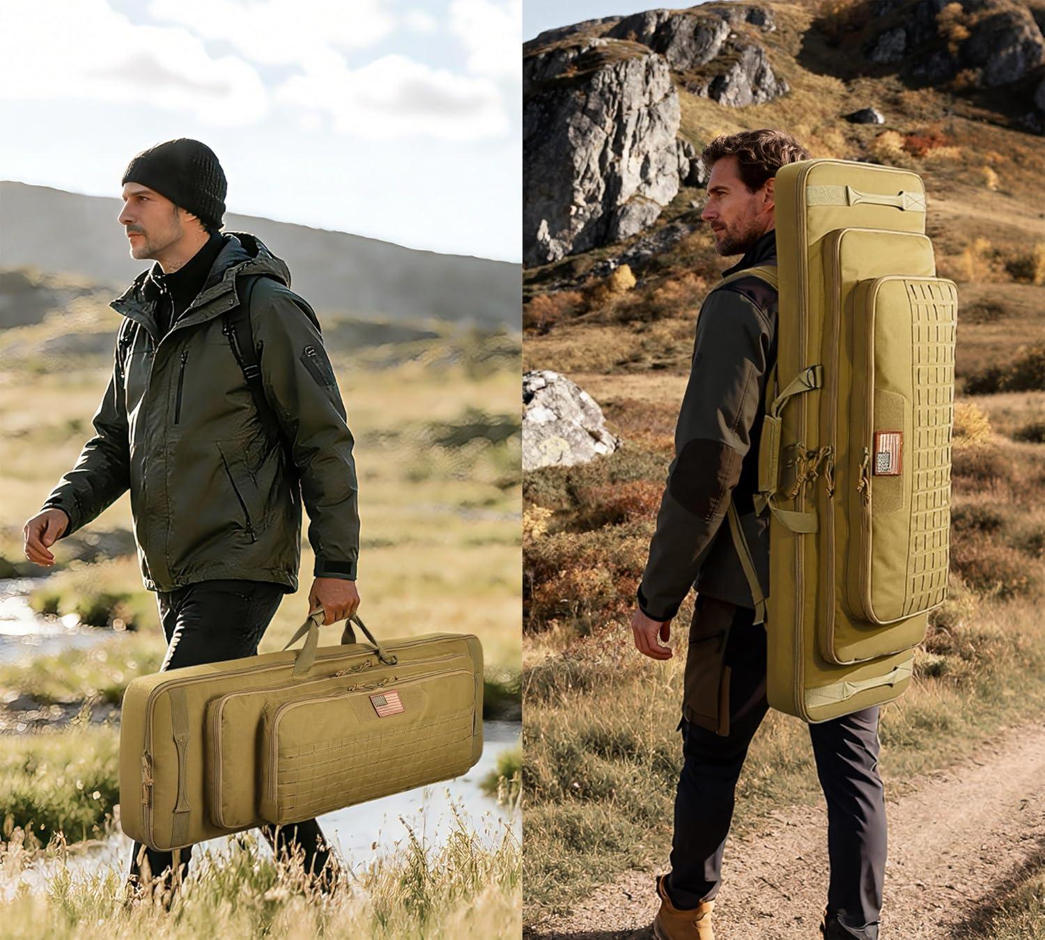 image:imageCVLIFE 36 42 46 Soft Rifle Case Triple Layered Double Rifle Bag Oversized Long Gun Bag with Lockable Zipper and Backpack Strap Rifle Backpack Gun Case for Outdoor Hunting Shooting RangeFlat Dark Earth